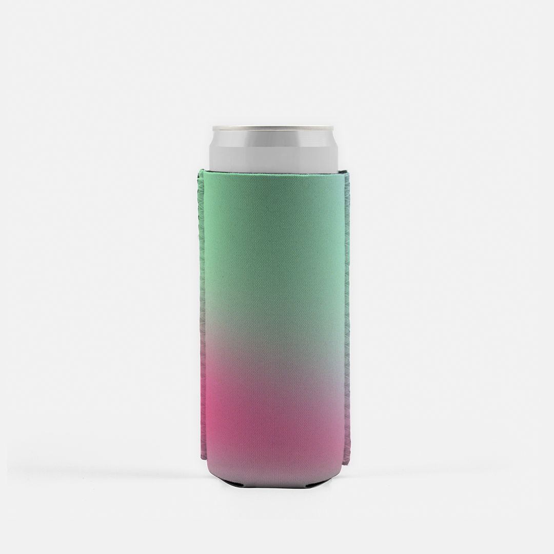 Slim Can CoolerRetro Rainbow Ombre Koozie, Slim Can Cooler, Green and Pink Gradient, Vintage Sunset Inspired, 80's 90's Fun Party Accessory