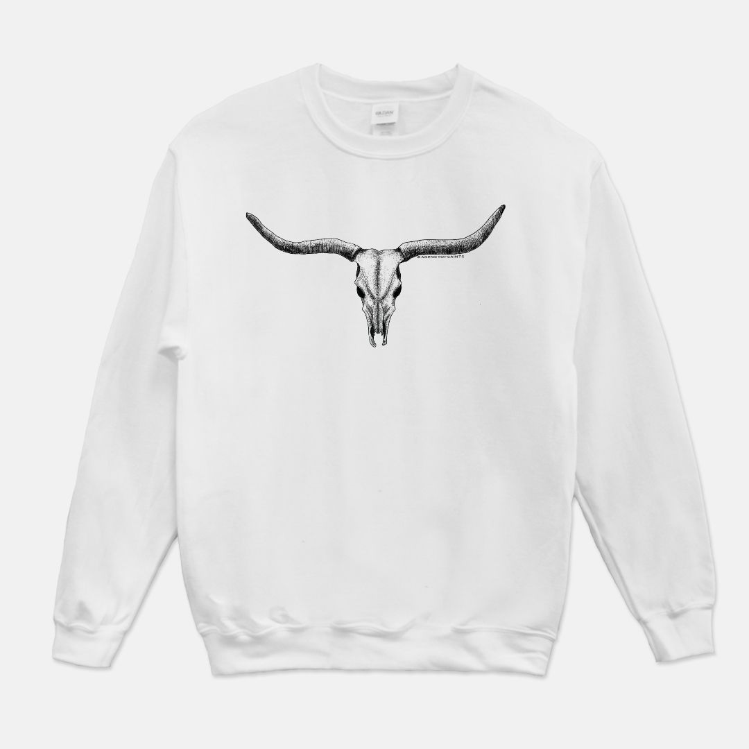 Texas Longhorn Crew Neck Sweatshirt, Hand Drawn Texas Art, Gildan 18000