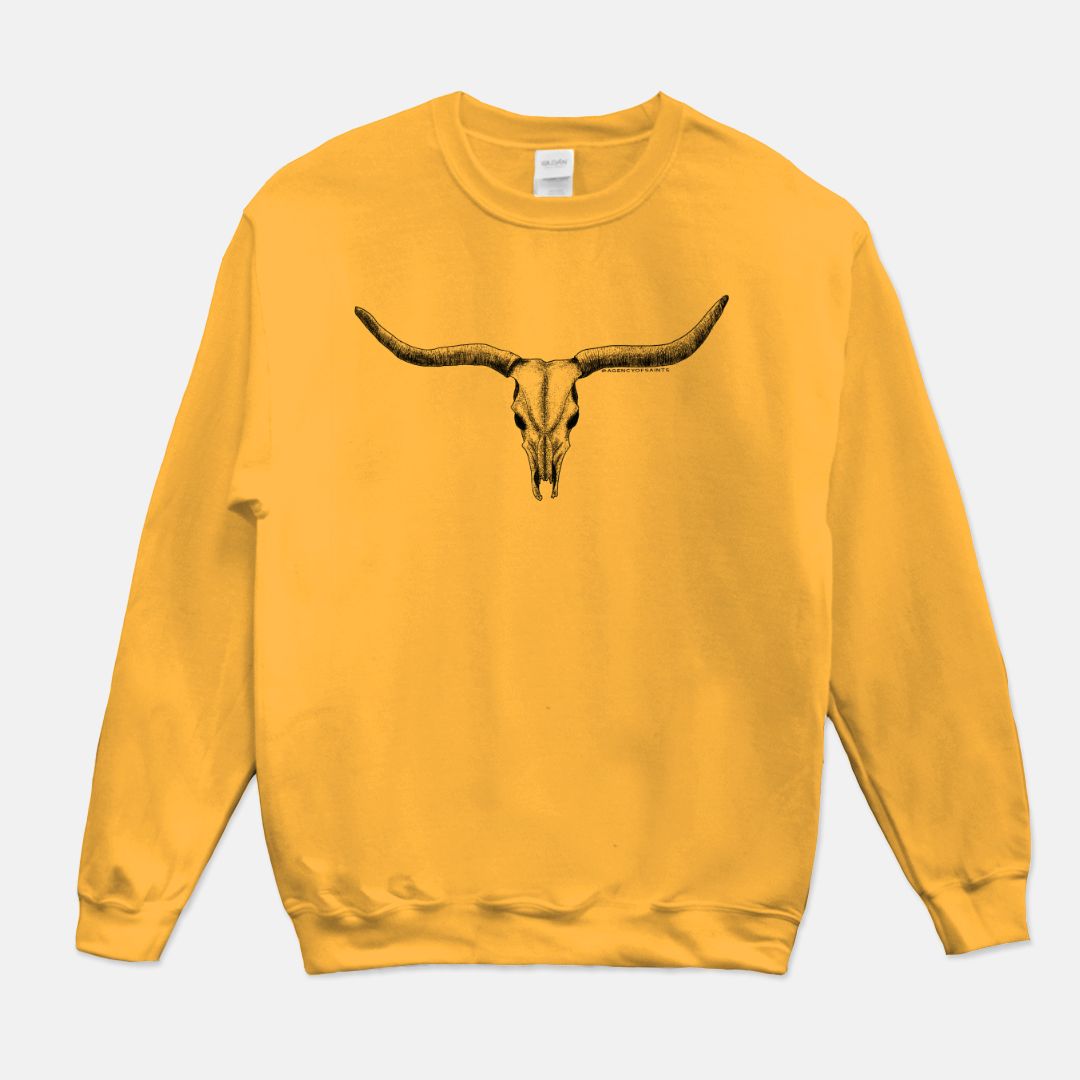 Texas Longhorn Crew Neck Sweatshirt, Hand Drawn Texas Art, Gildan 18000