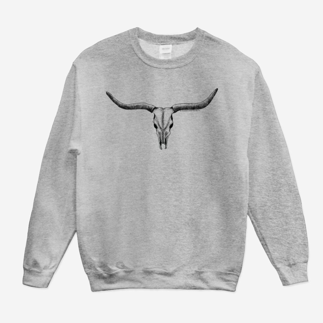 Texas Longhorn Crew Neck Sweatshirt, Hand Drawn Texas Art, Gildan 18000