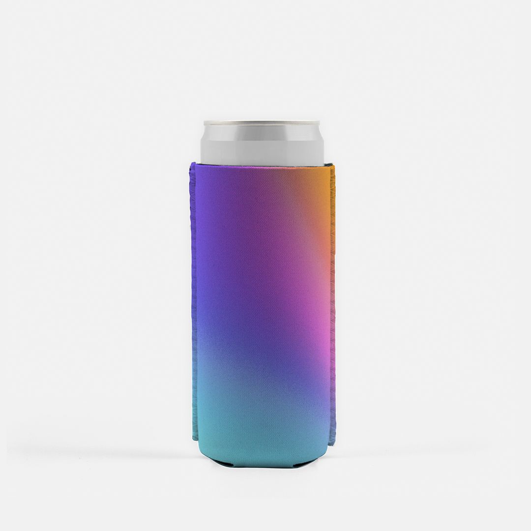 Retro Rainbow Ombre Slim Koozie, Can Cooler, Mermaid Purple Blue and Orange Gradient, Vintage Sunset Inspired, 80's 90's Fun Party Accessory