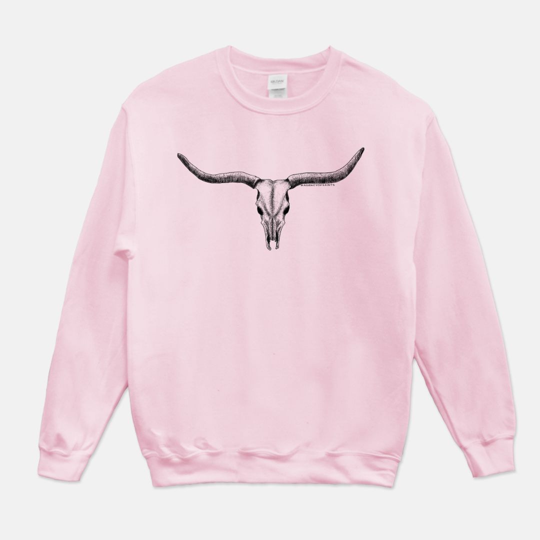 Texas Longhorn Crew Neck Sweatshirt, Hand Drawn Texas Art, Gildan 18000