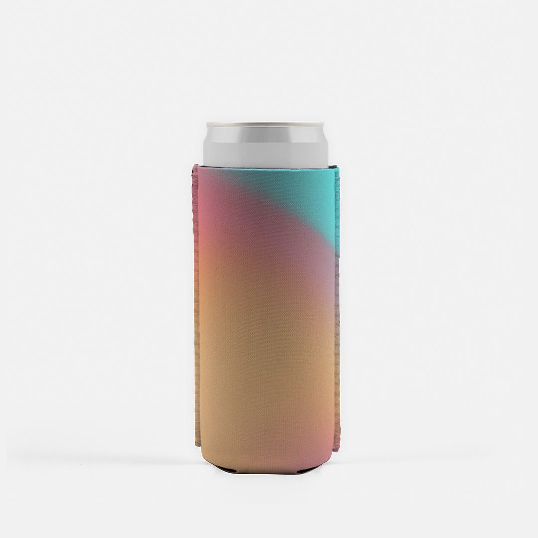Retro Rainbow Ombre Slim Koozie, Slim Can Cooler, Blue and Orange Gradient, Vintage Sunset Inspired, 80's 90's Fun Party Accessory