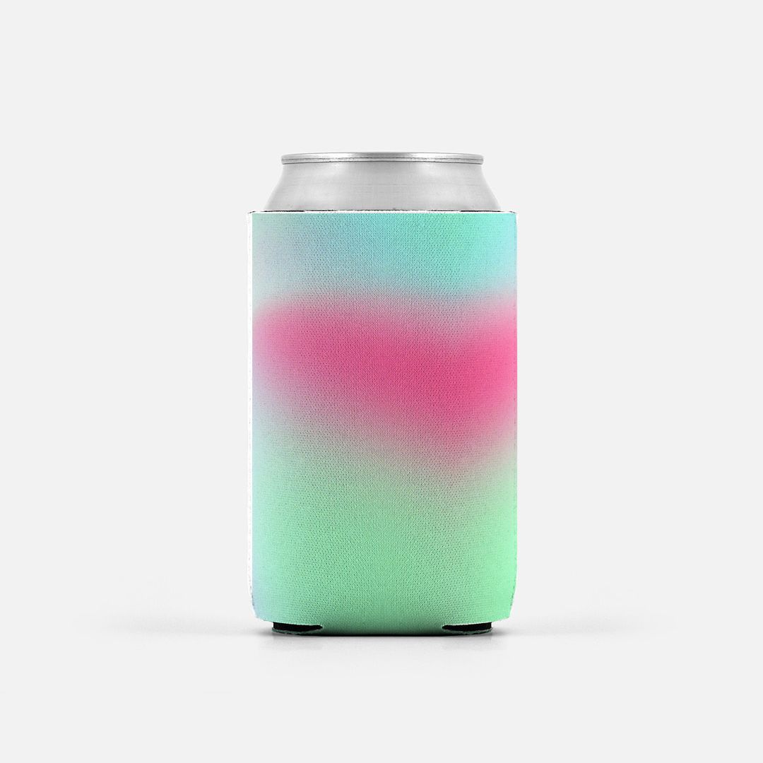 Retro Rainbow Ombre Koozie, Can Cooler, Blue Green and Pink Gradient, Vintage Sunset Inspired, 80's 90's Fun Party Accessory